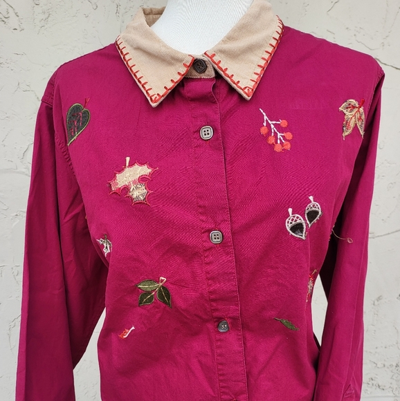 Vintage Fall Theme Embroidered Button Up - Picture 2 of 10